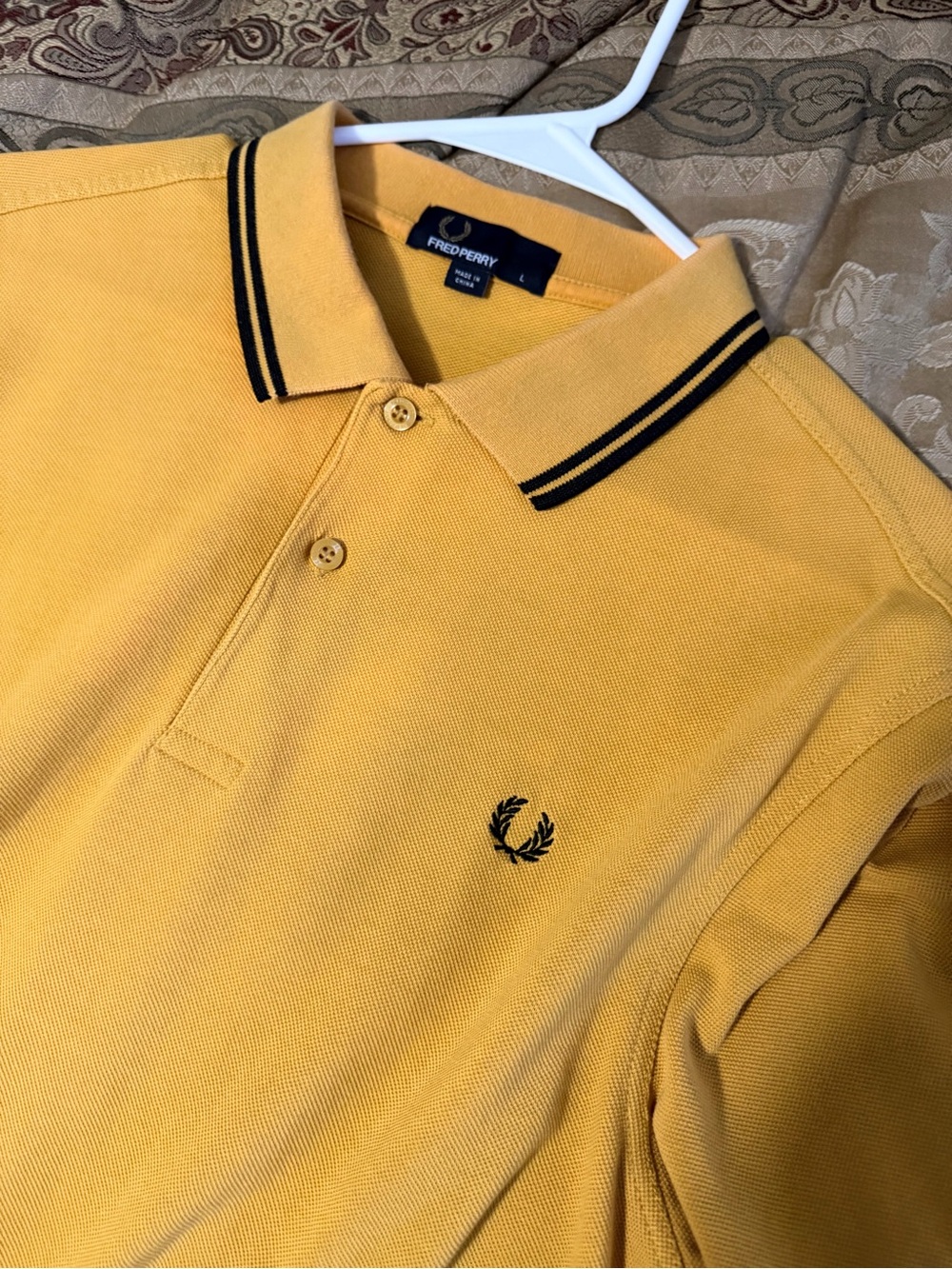 Fred Perry Yellow M1200 Polo with Black Twin Tipping - Picture 3 of 5